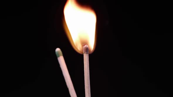 Slow motion of blue laser pointer lighting a match