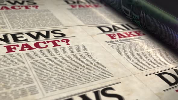 Fake on fact news, disinformation and information newspaper printing press