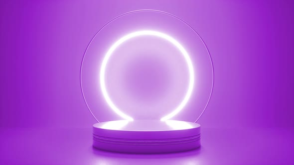 Purple podium with a bright glowing blinking neon circle