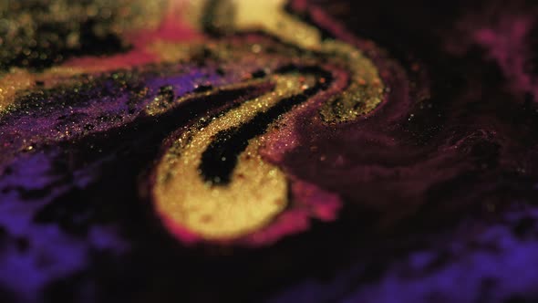 Glitter Ink Swirl Paint Floating Purple Gold Black alt