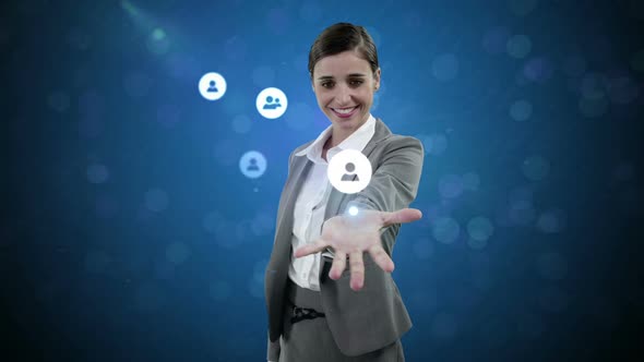 Businesswoman with digitally generated icons