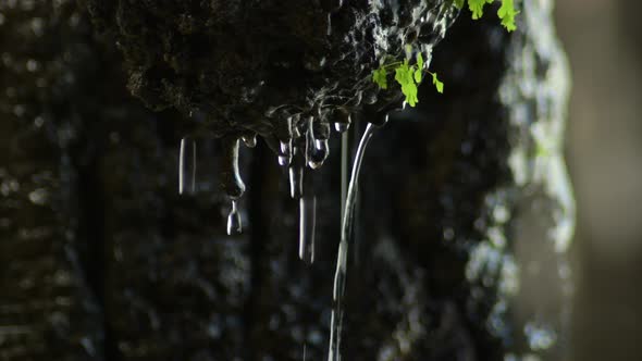 Water Falling in a Stalactite Rock