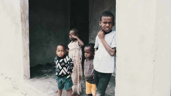 Portrait of Local African Children in a Poor Village Near Slum Zanzibar Africa