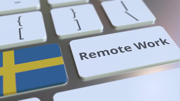 Remote Work Text and Flag of Sweden on Computer Keyboard