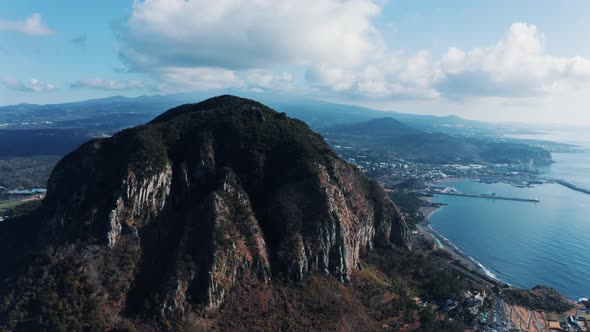 Morning blue sea and blue mountains (Jeju-do,Republic of Korea)