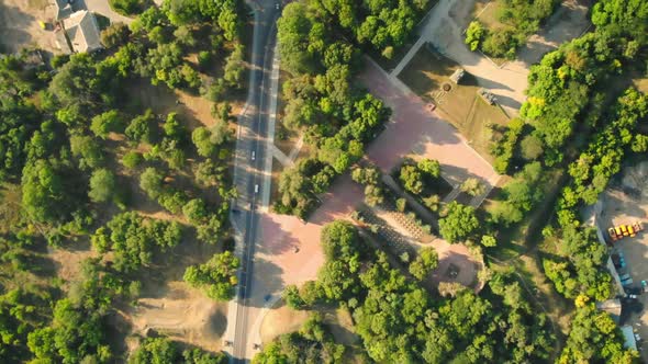 Drone Flying Forward Over Route Green Foliage