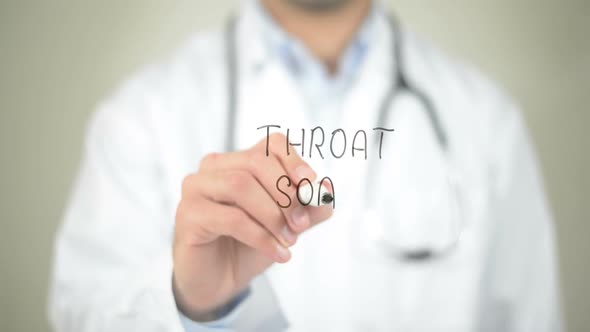 Throat Soar, Doctor Writing on Transparent Screen