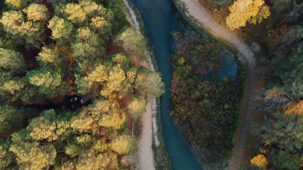 A Drone View of an Autumn Forest with Colorful Foliage in a City or National Park the Forest is