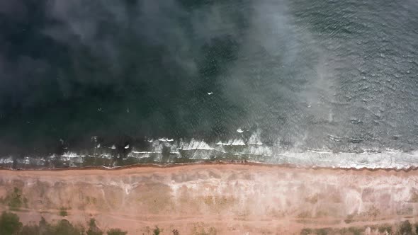 Aerial View Vertically Down the Sea Sandy Beach