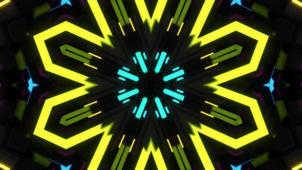 Abstract Symmetrical Pattern of Geometric 3d and Neon Light