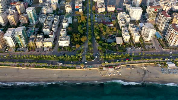 Drone View Alanya City Sunset