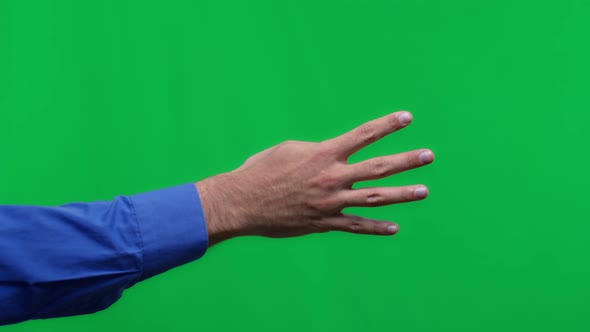 Man Hand Show Four Fingers On Green Screen Background