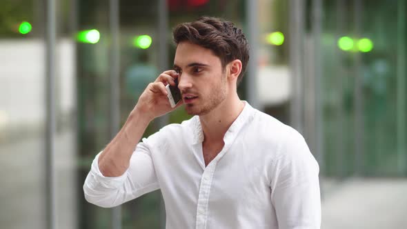 Closeup Man Hearing Good News About Business . Man Receiving Good News at Street