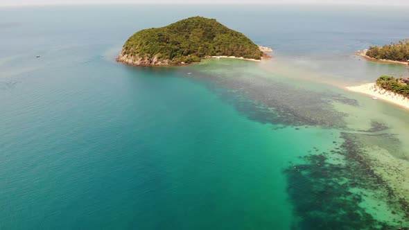 Aerial Drone View Small Koh Ma Island, Ko Phangan Thailand. Exotic Coast Panoramic Landscape, Mae