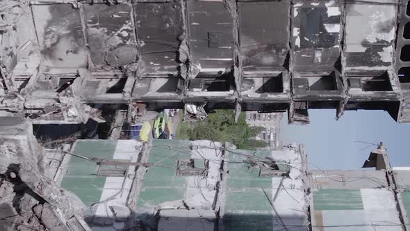 Vertical Video of the War in Ukraine  a Destroyed Building in Borodyanka