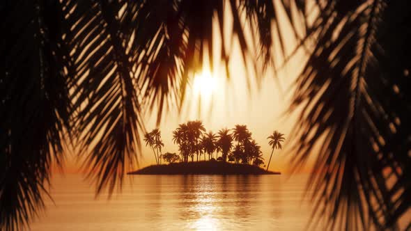 Silhouette Of A Tropical Island Through Palm Leaves