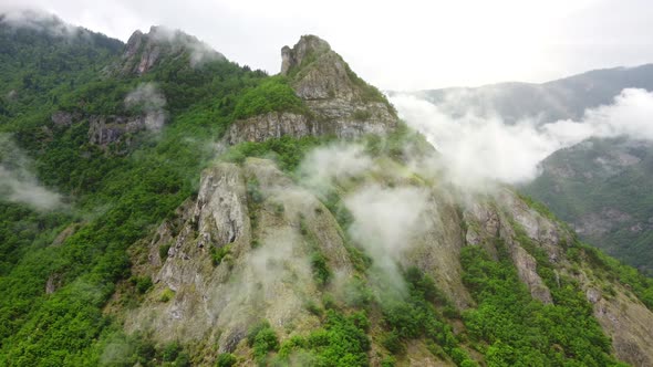 Nature Clouds in Mountains Summer Forest Morning Fog Over Trees Aerial Beautiful Landscape Go