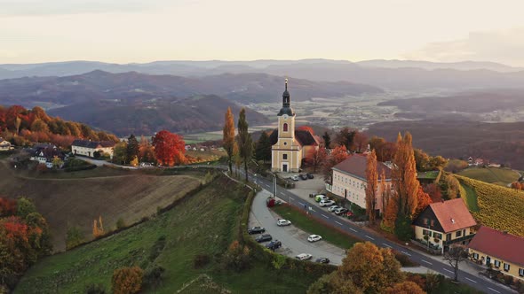 Aerial View of Austrian Vilage Kitzeck Im Sausal on Vineyard