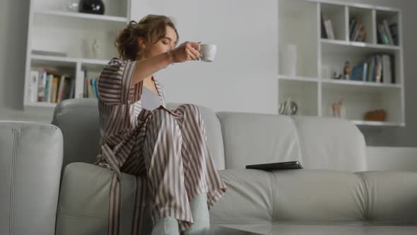 Woman Start Working Home with Coffee Cup