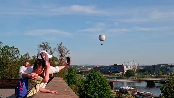 Mother with Son Travelers Looking at Panorama of Krakow City