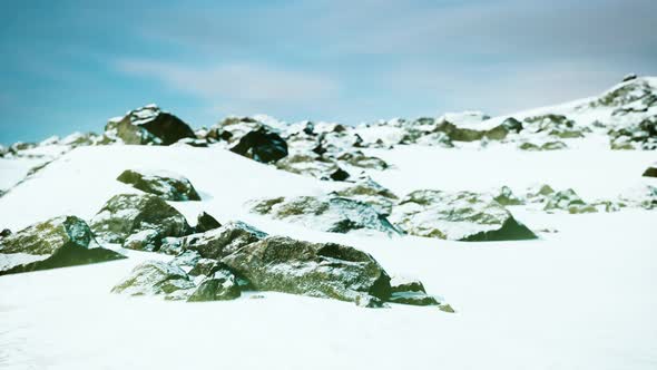 Lava Rock and Snow in Winter Time in Iceland