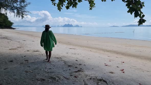 Woman on the Beach of the Tropical Island Naka Island Near Phuket Thailand Woman at a Swing on the