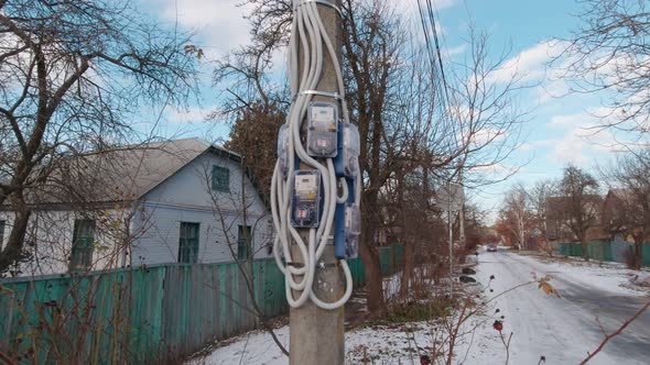 Electricity Meters On A Pole Slow Motion