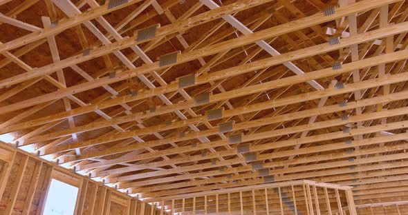 The Roof Post Beam Framework Shows the Roofing Trusses of a New Residential Building