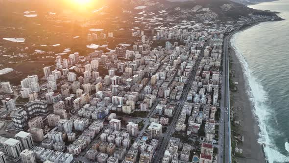 Early morning over the city Aerial View 4 K