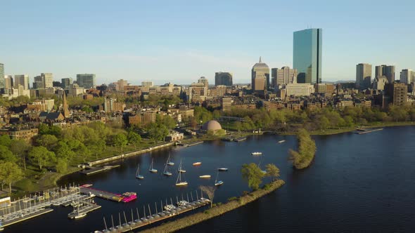 Aerial View of Harbor in Boston's Back Bay Neighborhood. Beautiful Summer Afternoon