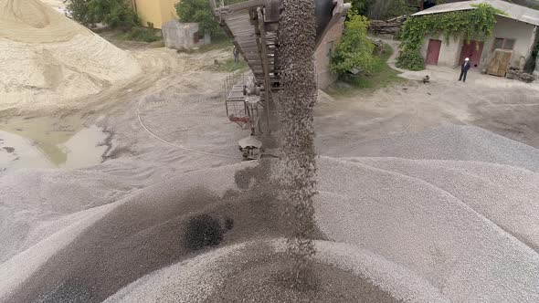 Aerial view of conveyor belt running