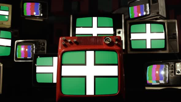 Flag of Devon, UK, on Retro TVs.