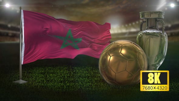 8K Morocco Flag with Football And Cup Background Loop