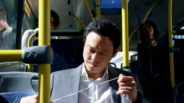 Male commuter travelling in bus 4k