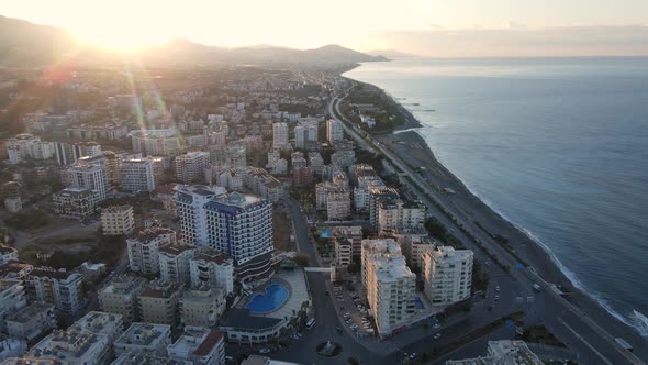 Aerial View Alanya Turkey  Resort Town Seashore