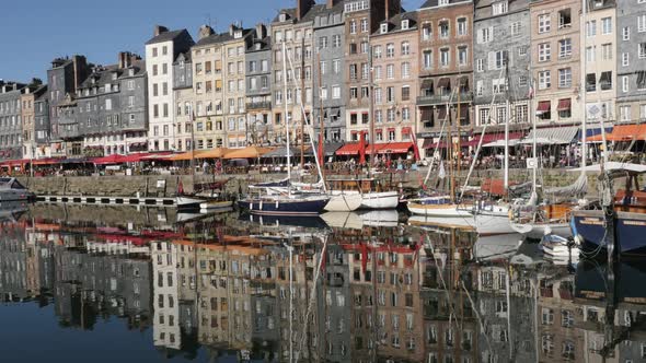 HONFLEUR, FRANCE - SEPTEMBER 2016 Beautiful  Northern Normandy and The Vieux Bassin with port  water
