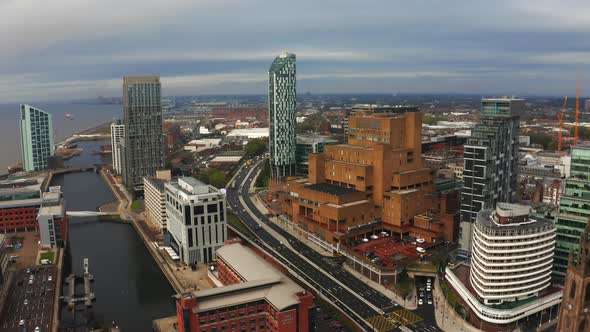 Beautiful Panorama of Liverpool Waterfront in the Evening Sunset