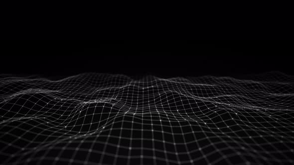 Abstract flowing smooth Plexus fractal waves background. Grid, mesh of dots and lines. 