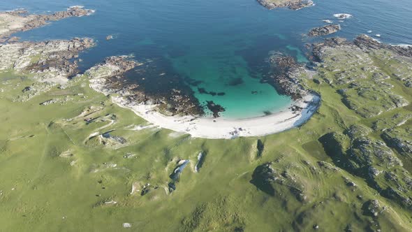 Dog's Bay Beach Surrounded By Green  Rocky Fields At Daytime In Connemara, Ireland During Summer. -