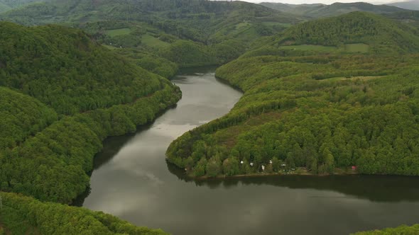Aerial view of water reservoir Ruzin in Slovakia