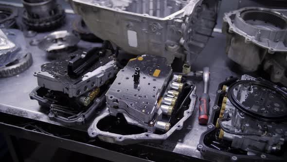 disassembled car gearbox, car repair