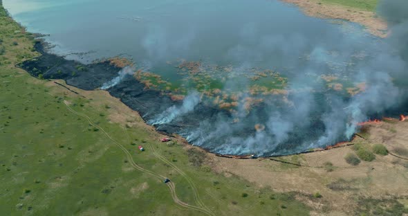 View From the Copter Ecological Disaster Fire Burning Field