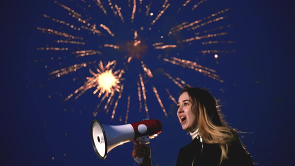 Woman Feminist Joy Female Victory Scream Loudspeaker Holiday Fireworks Feminism