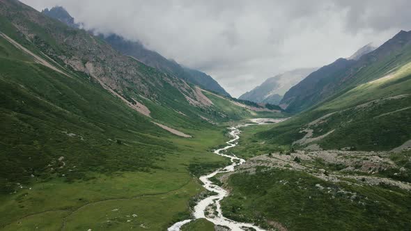 Aerial Landscape of Mountain Valley in Kazakhstan