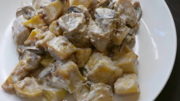 Vegetarian Stew with Mushrooms Turnip and Potatoes with Cheese Sauce