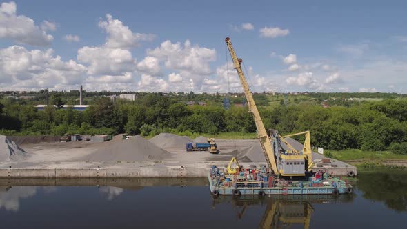 River Crane Excavator on Barge