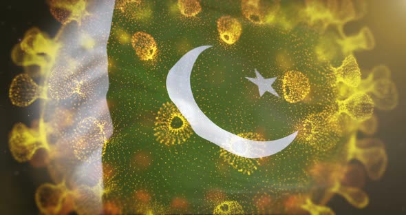 Pakistan Flag With Coronavirus Microbe Centered 4K