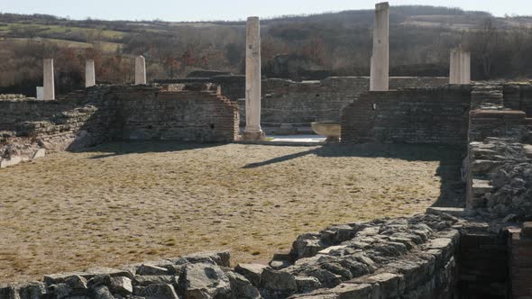 GAMZIGRAD, SERBIA - DECEMBER 25, 2017 Ruind and columns of Felix Romuliana  built by Roman Emperor G