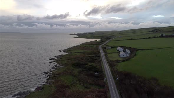 Aerial of Farms by Loch Indaal in Islay Scotland