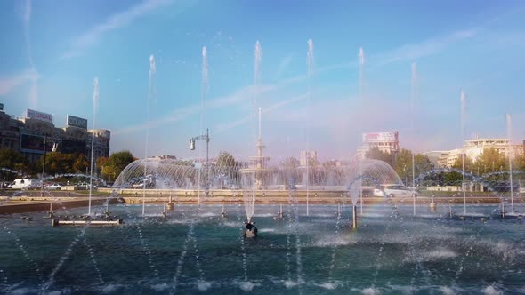 Fountains display show Union Square Bucharest Romania